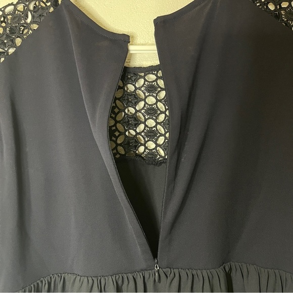 Ann Taylor Navy Embellished Crochet Blouse 3/4 Sleeve L - Picture 9 of 16